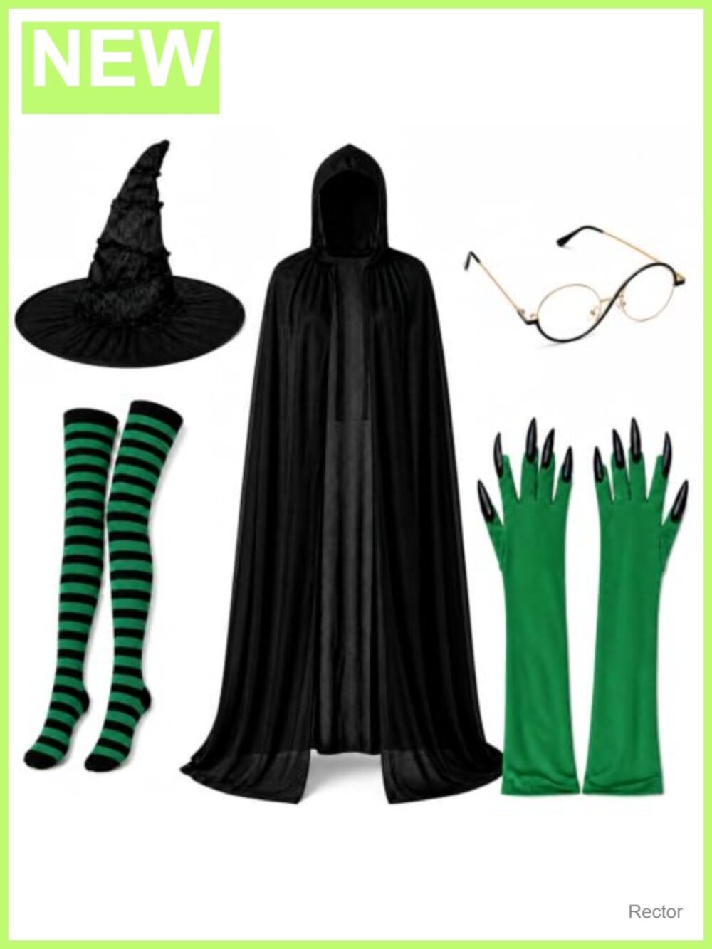 Witch Costume Accessory Set Hat Gloves Stockings Cloak Glasses